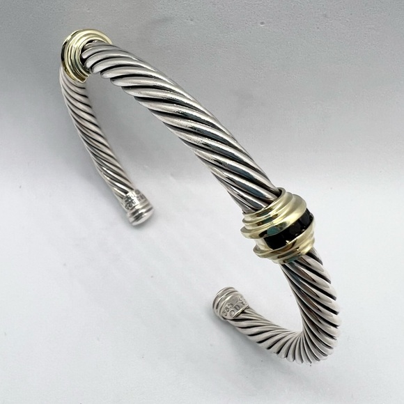 David Yurman 5mm Onyx 14k Gold Double Station Bracelet - Picture 2 of 14
